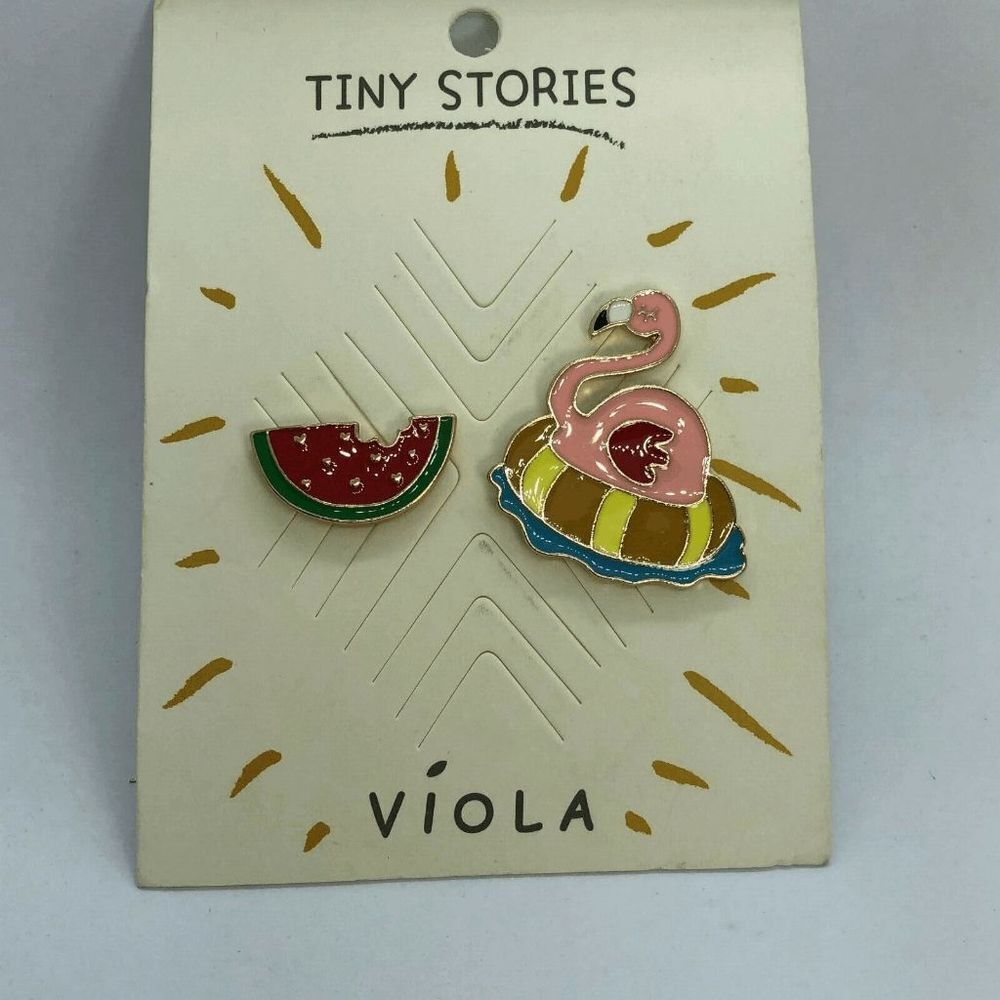 Viola Tiny Stories Cute Flamingo & Watermelon Beach Themed Lapel Pins